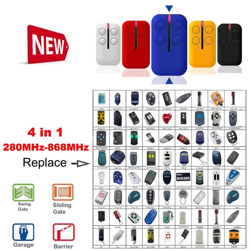 4 in 1 MultiFrequency Garage Door Remote Control 280MHz-868MHz Code Grabber Copy Clone Electric Gate Opener HandTransmitter