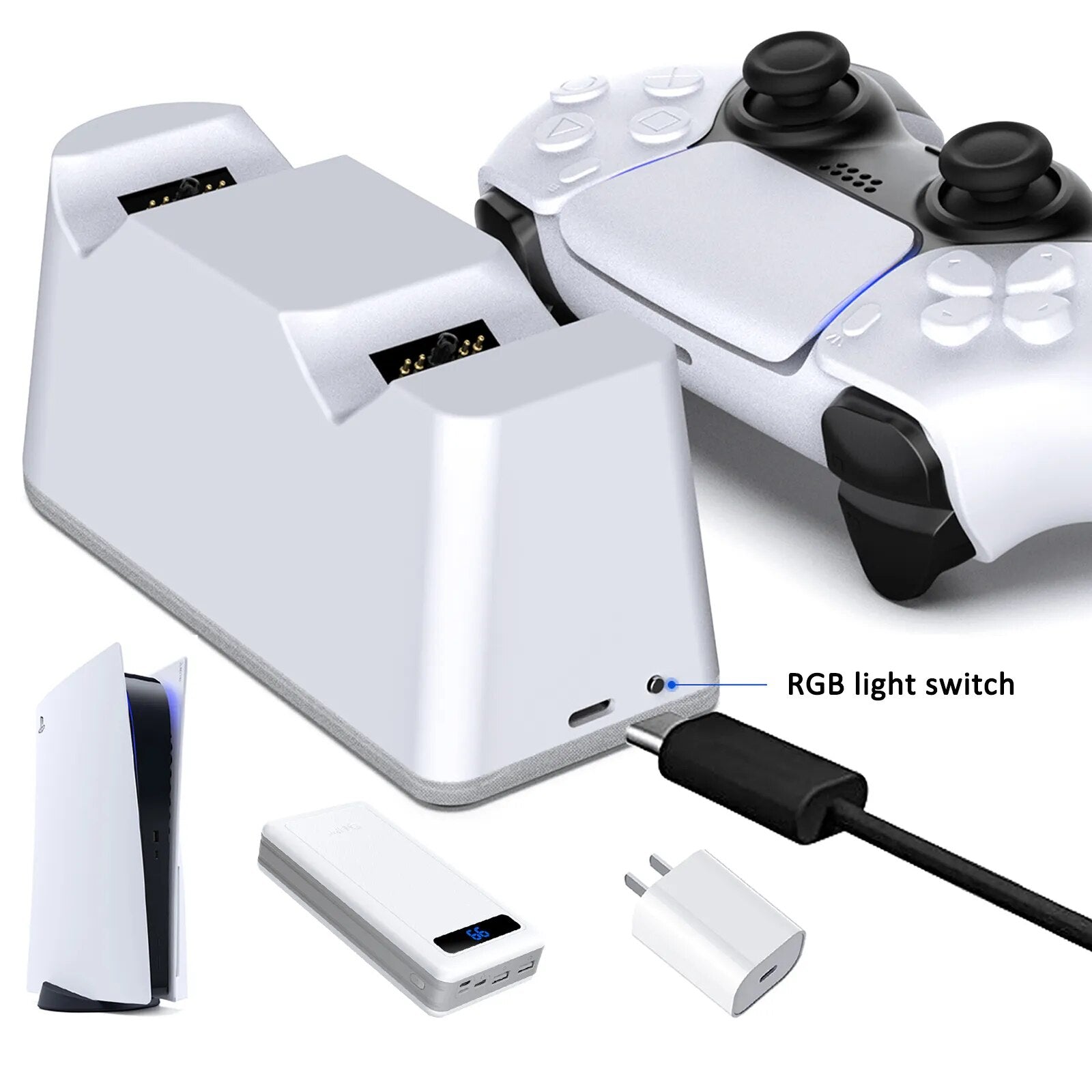 For PS5 controller charger base station with RGB fast charging Fully charged automatic stop For PS5 handle charger storage stand