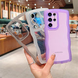 Purple Cute Transparent Wavy Silicone Phone Case For Samsung Galaxy S22 Ultra S21 S20 Plus S20FE S21FE Shockproof Bumper Cover