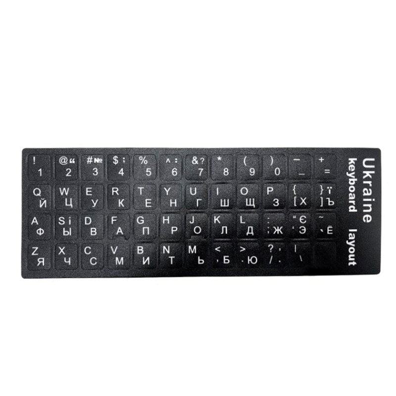Ukraine Language Ukrainian Keyboard Sticker  Durable Alphabet Black Background White Letters for Universal PC Laptop