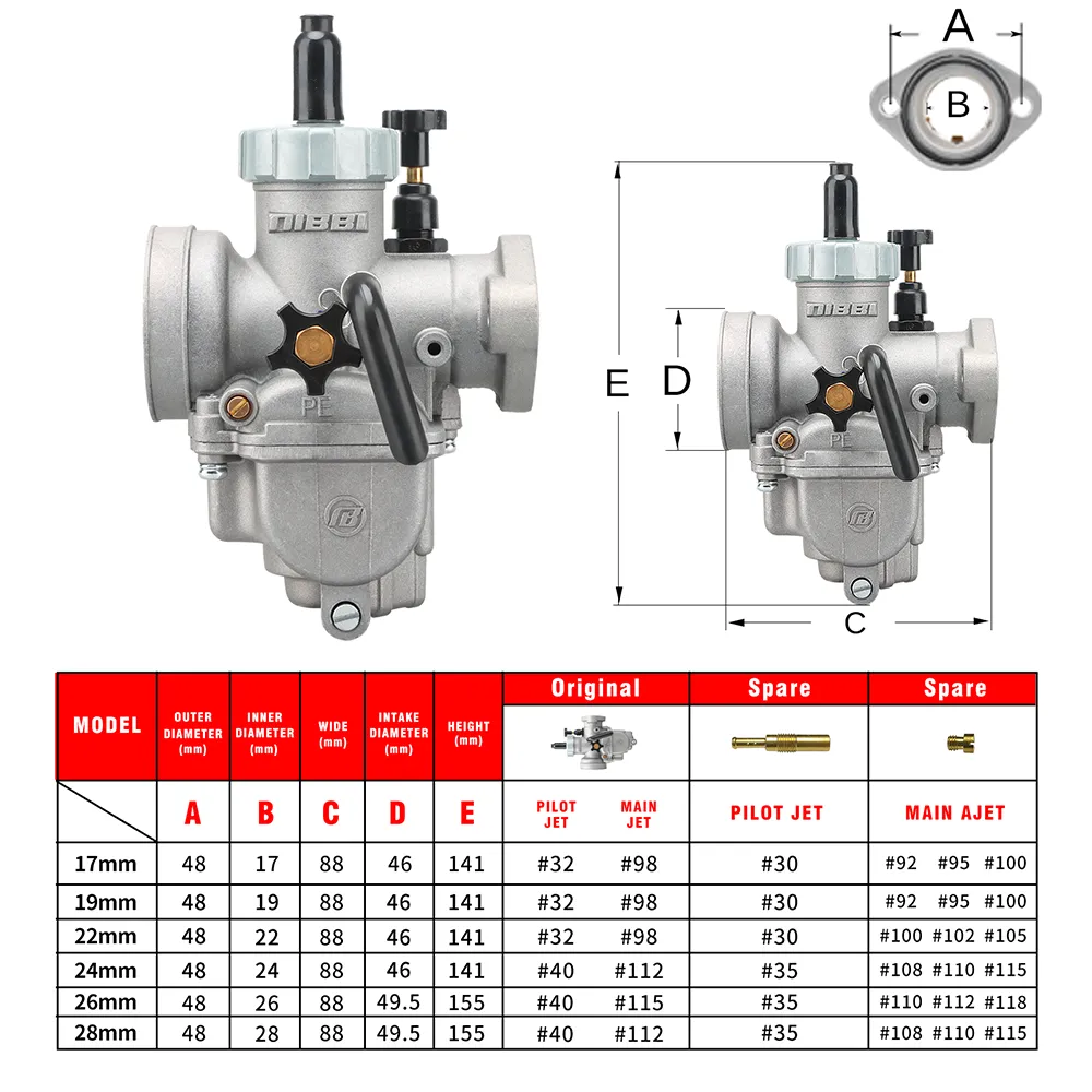 NIBBI Carburetor For 50cc To 350cc 2T 4T Engine PE Flange Motorcycle Carburetors For GY6 YAMAHA JOG SUZUKI HONDA Atv Pitbike