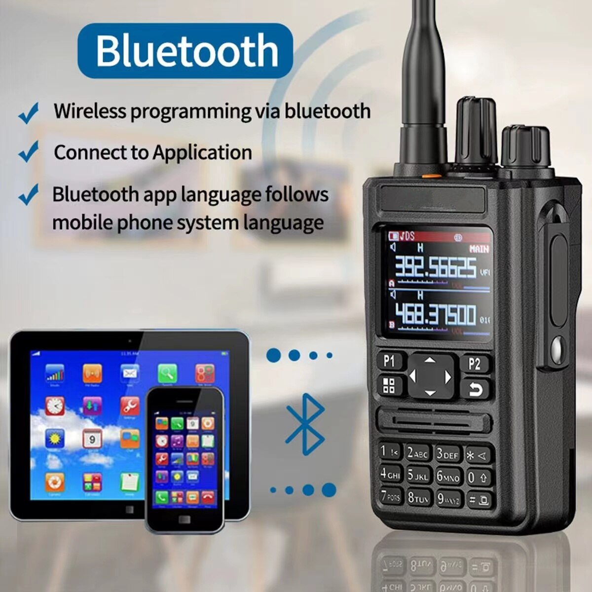 Full Air Band 65-520 Walkie Talkie Outdoor Radio Station GPS Bluetooth APP Match Any Intercom Frequency HAM Interphone Free Call