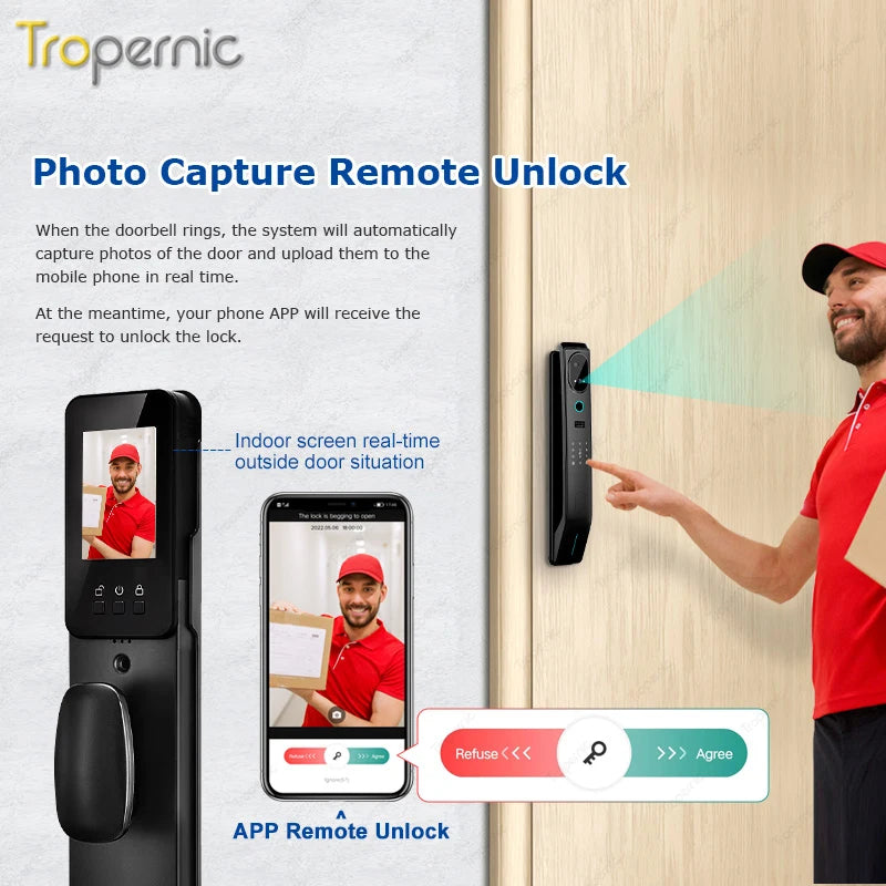 WiFi Tuya APP Remote Control Digital 3D Face Recognition Biometrical Fingerprint Password card Camera Electronic Smart Door Lock