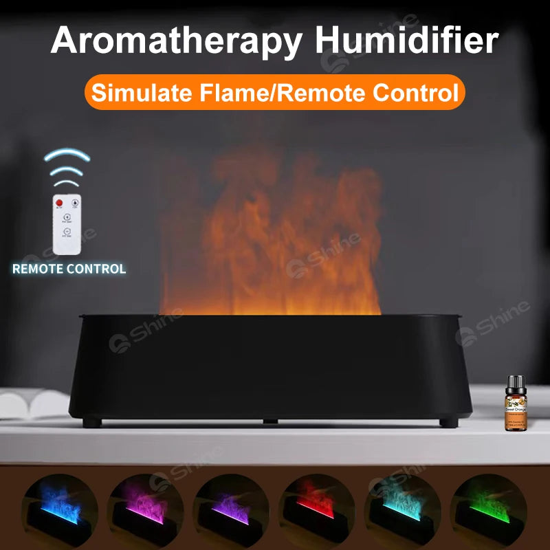 Air Diffuser with Remote Control 3D Simulation Flame Ultrasonic Cool Mist Maker Fogger Air Humidifier Diffuser Essential Oils