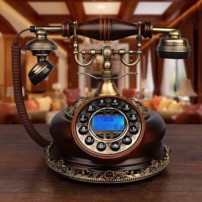 Solid Wood Antique Classics Old Telephone Retro Home Fashion Creative Wired House Fixed Phone Office Turntable Landline