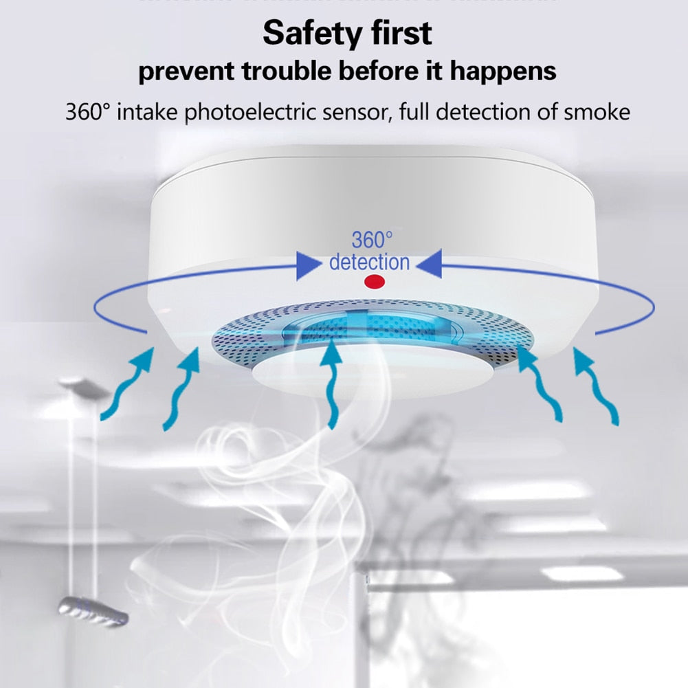 WiFi Tuya Smart Smoke Detector APP Push Smoke Detector Sensor Alarm Compatible with Alexa/Google Home for Indoor Home Safety