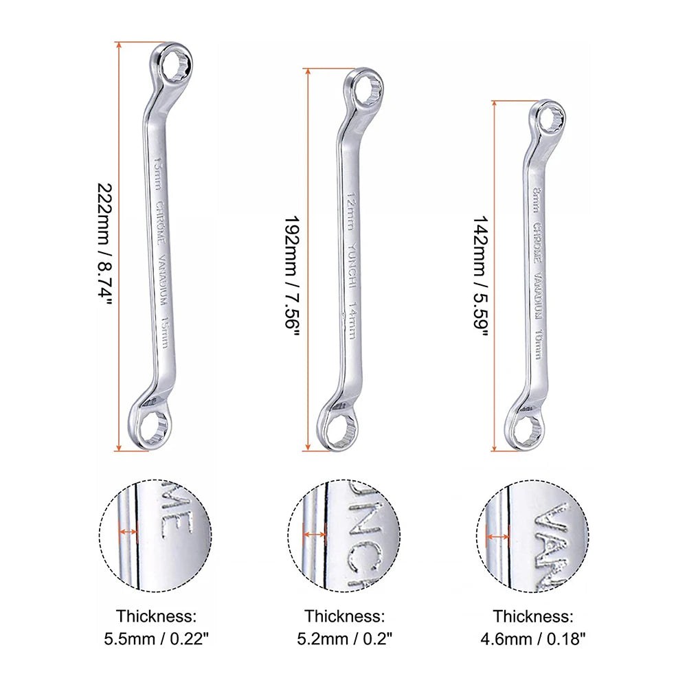 Metric 5.5-22mm Offset Ring Spanner Double Head Combination Wrenches Garage Workshop Repair Hand Tool Double Ended Wrench