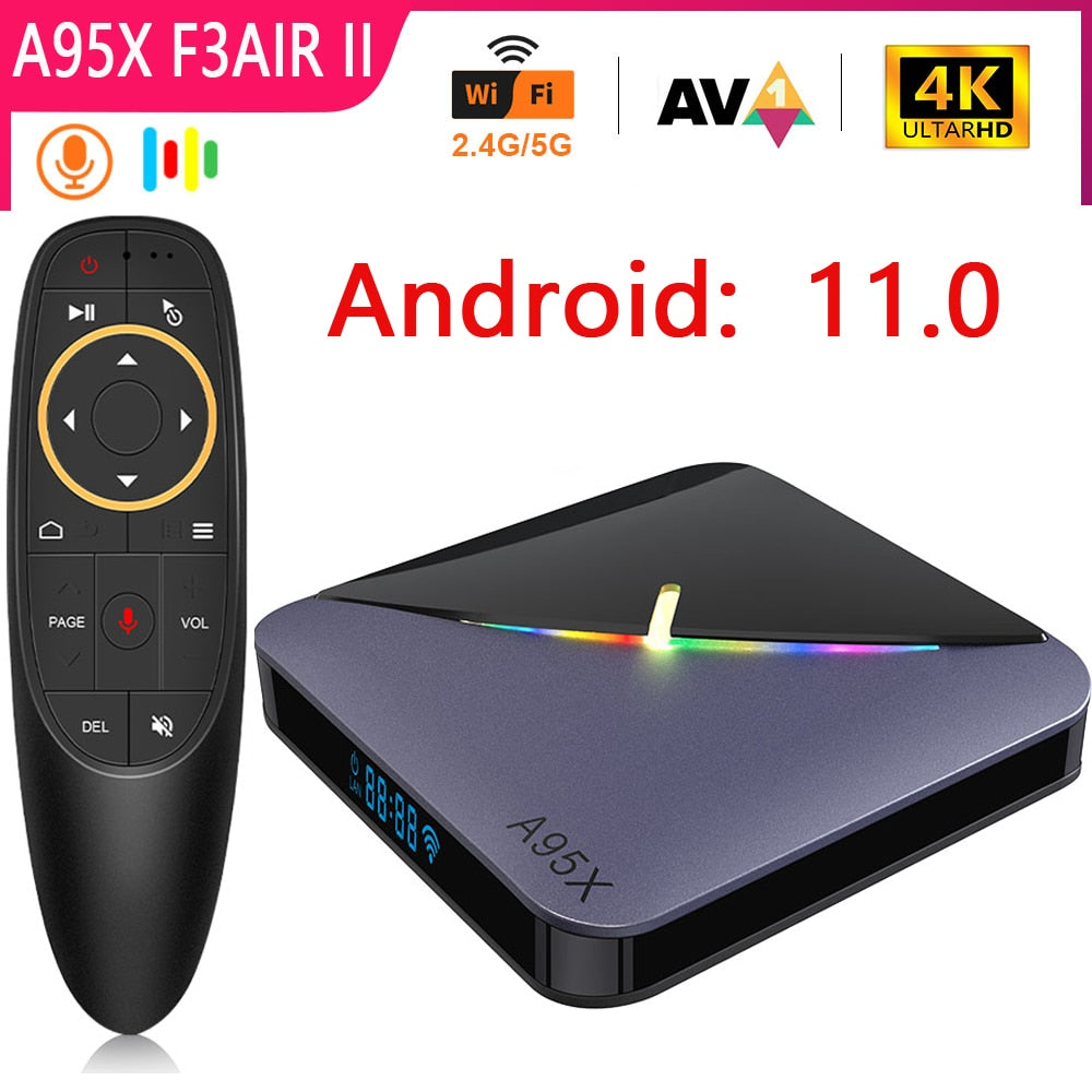 Android 11 Smart TV BOX A95X F3 Air II 4K RGB Light 2.4/5G Dual Wifi Amlogic S905W2 BT5.0 Set Top Box 4GB RAM 32GB 64GB ROM