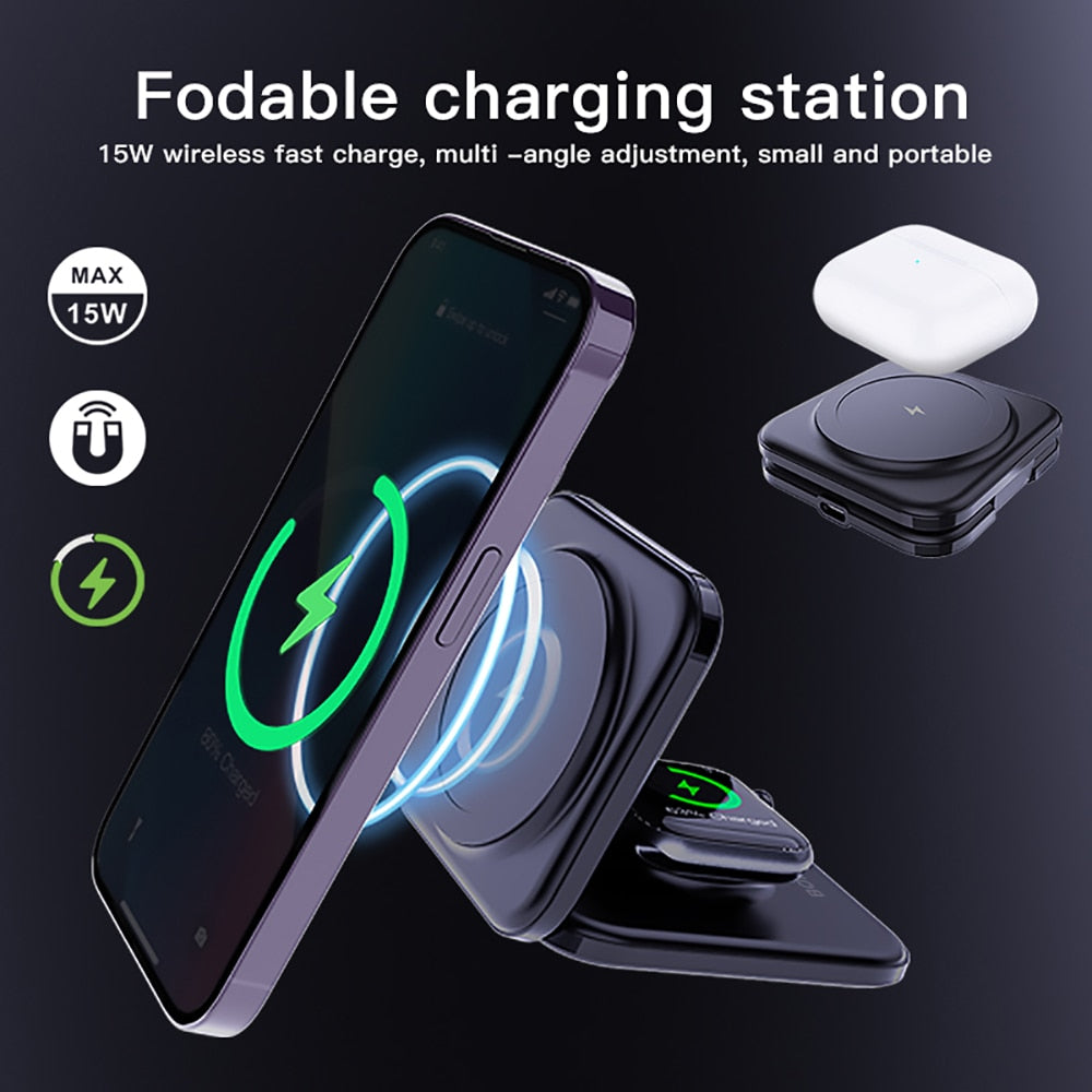 Bonola Magnetic Wireless Charger 2 in 1 Foldable Stand for iWatch Ultra/8/7/6 15W Fast Wireless Charging for iPhone 14 Pro/13/12