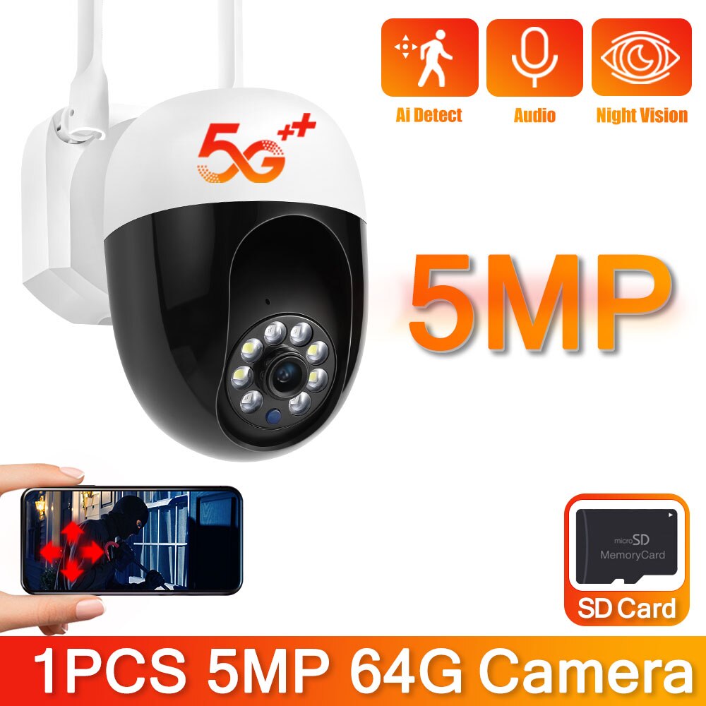 1/4PCS Outdoor 5MP Surveillance Camera WIFI 5G PTZ Full Color Night Vision HD Security Camera Protection Human Detect Waterproof