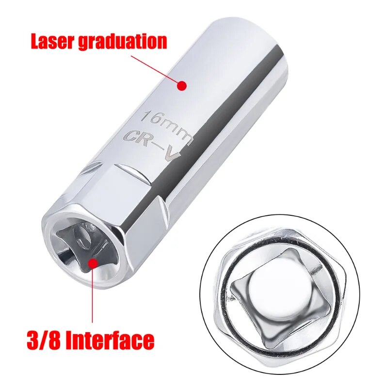 Universal Spark Plug Sleeve Wrench 3/8" Socket  Magnetic 12-Point  Angle Thin Wall Spark Plug Car Removal Tools 14mm 16mm CR-V