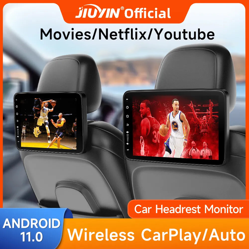 JIUYIN Headrest Monitor Display IPS Android Tablet Touch Screen For Car Rear Seat Player Carplay/Auto/Youtube Online Video Music