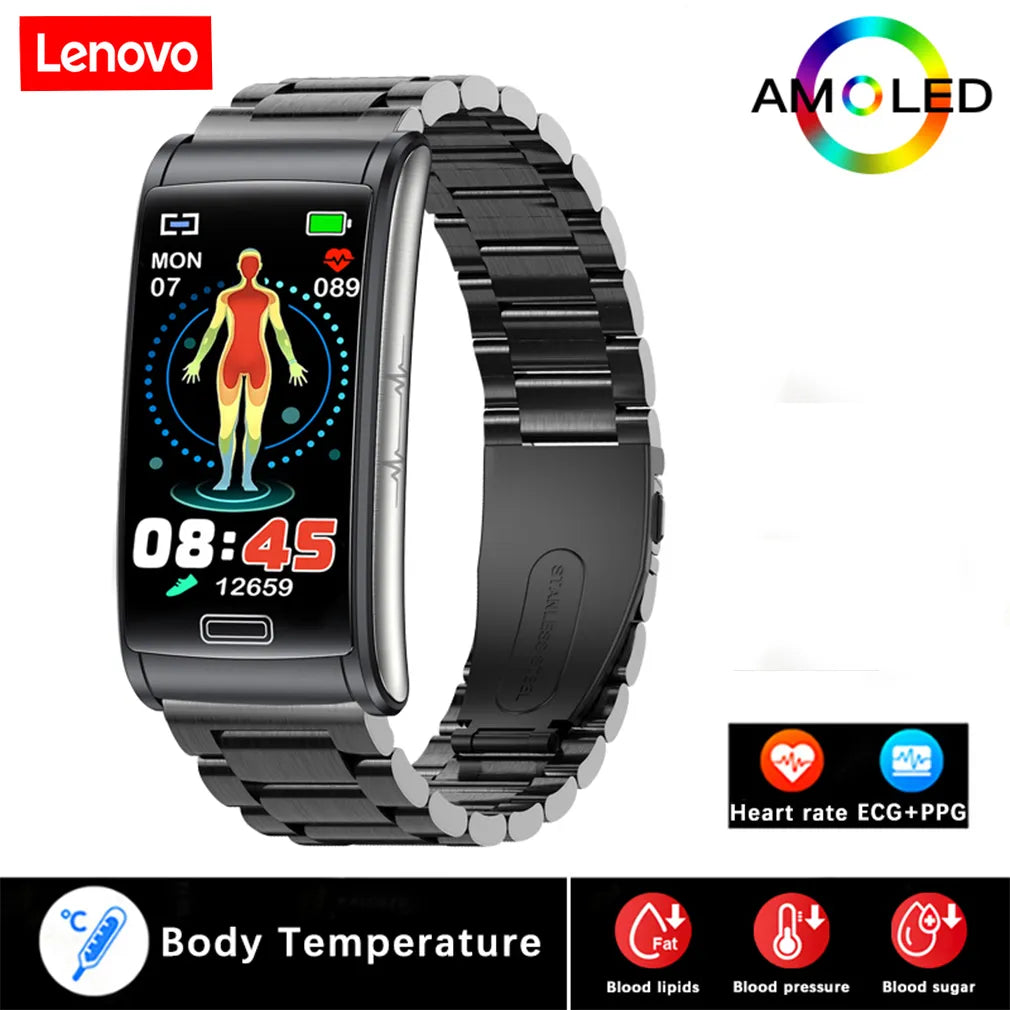 Lenovo New Blood Glucose Health Monitor Smart Bracelet Men Non-invasive ECG+PPG Blood Pressure Sport Watch Women For Android IOS