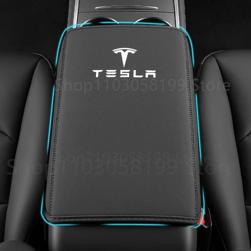 Car Armrest Box Cover for Tesla Model 3 Model Y Leather Center Console Armrest Box Protector Pad Tesla Model Y 2023 Accessories