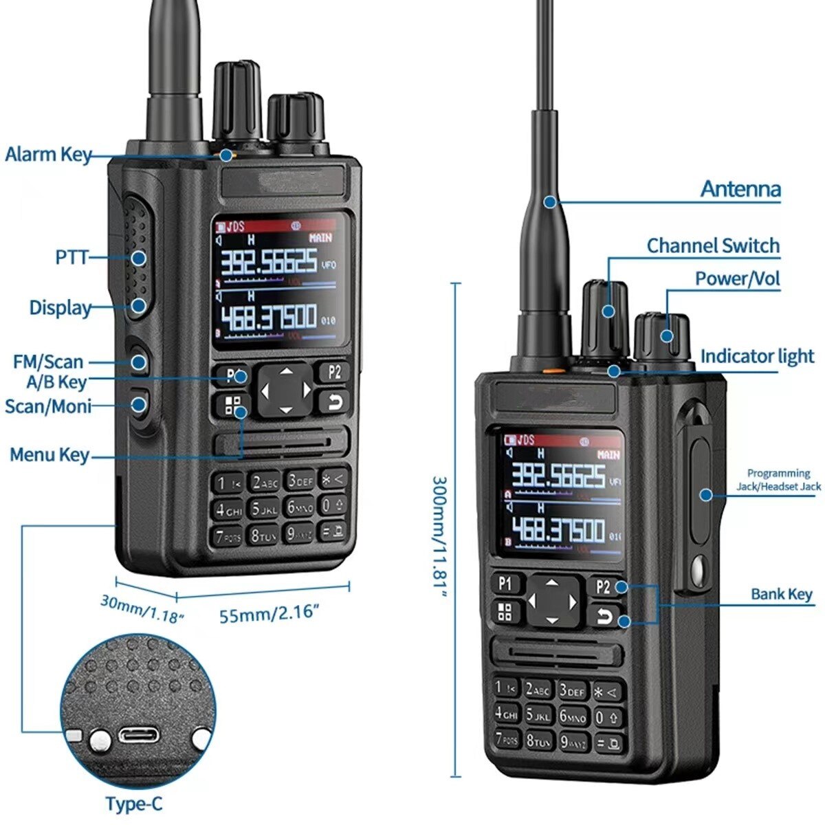 Full Air Band 65-520 Walkie Talkie Outdoor Radio Station GPS Bluetooth APP Match Any Intercom Frequency HAM Interphone Free Call