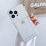 Card Holer Laser Love Heart Case For Iphone 11 Covers Iphone 13 14 Pro Max 12 XR X Xs 7 8 Plus SE 2020 Card Slot Silicon Fundas