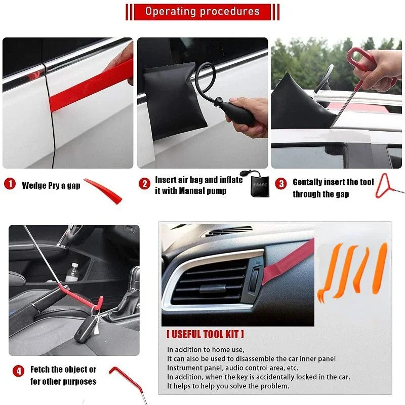 Hot Car Door Repair Hand Tools Wedge Pump Locksmith Thickened Kit Air Cushion Emergency Open Unlock  Long Reach Grabber Tool Set