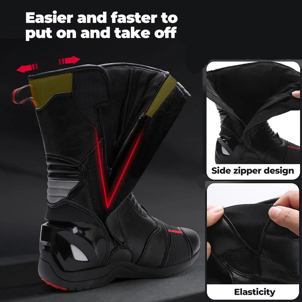 Motorcycle Men Boots Racing Black Shoes Riding Breathable Soft Off-road Motorbike  Elasticity Reflective Anti-kick Protection