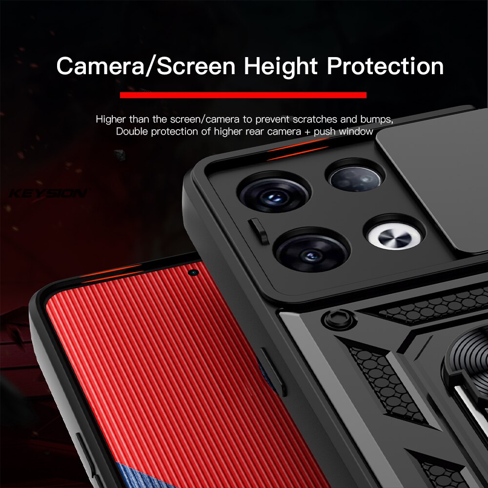 KEYSION Shockproof Case for OPPO Reno 8 Pro 8 Z 5G 8 Lite Push Pull Camera Protection Ring Phone Cover for OPPO Reno8 Pro+ Plus