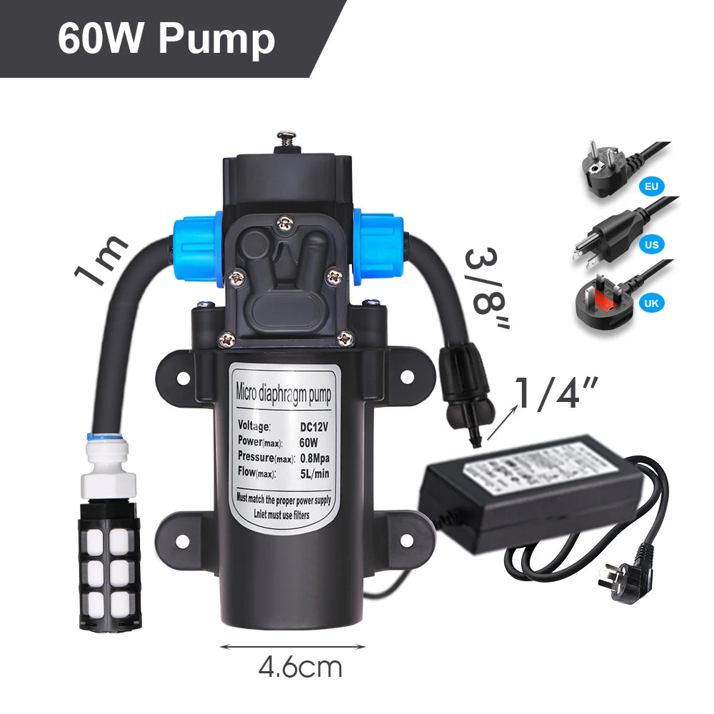 Garden 0.8mm 60W Self-Priming Pump Misting Watering System Greenhouse White 1/4" PE Hose Timer Automatic Sprayer Irrigation Kit