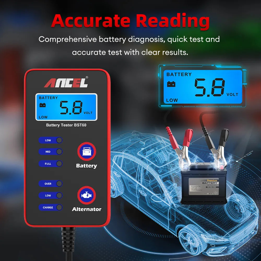 12V Digital Car Battery Tester ANCEL BST60 Quick Tester Alternator Charging with cigarette lighter adapter Car Battery Test Tool