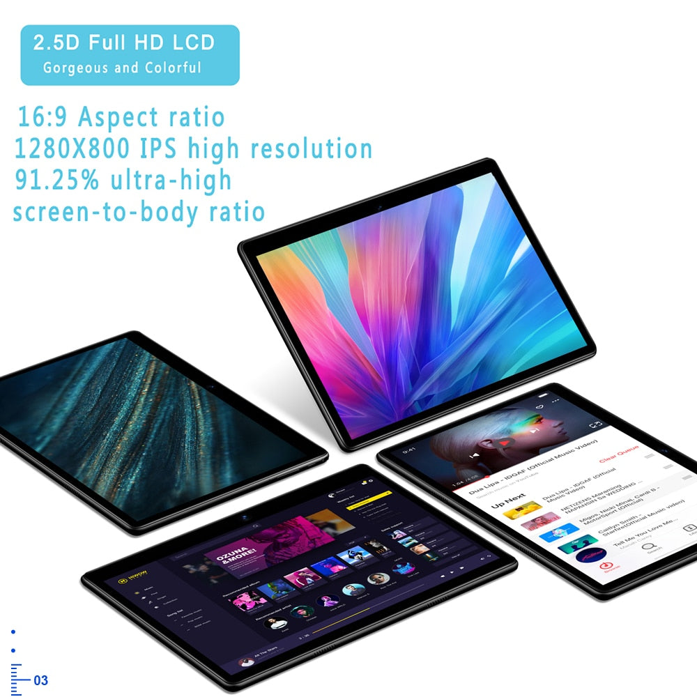 TABLET 10.1 Inch Tablet Android 9.0 Tablet 4GB RAM 64GB ROM 3G 4G Mobile Phone Call Octa Core 8 CPU AI Speed-up 5000mAh Battery