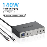 140W 6 Ports USB C Fast Charger PD 30W Type C Charging Station With Digital Display For IPhone 14 13 Pro Max Samsung Xiaomi Ipad