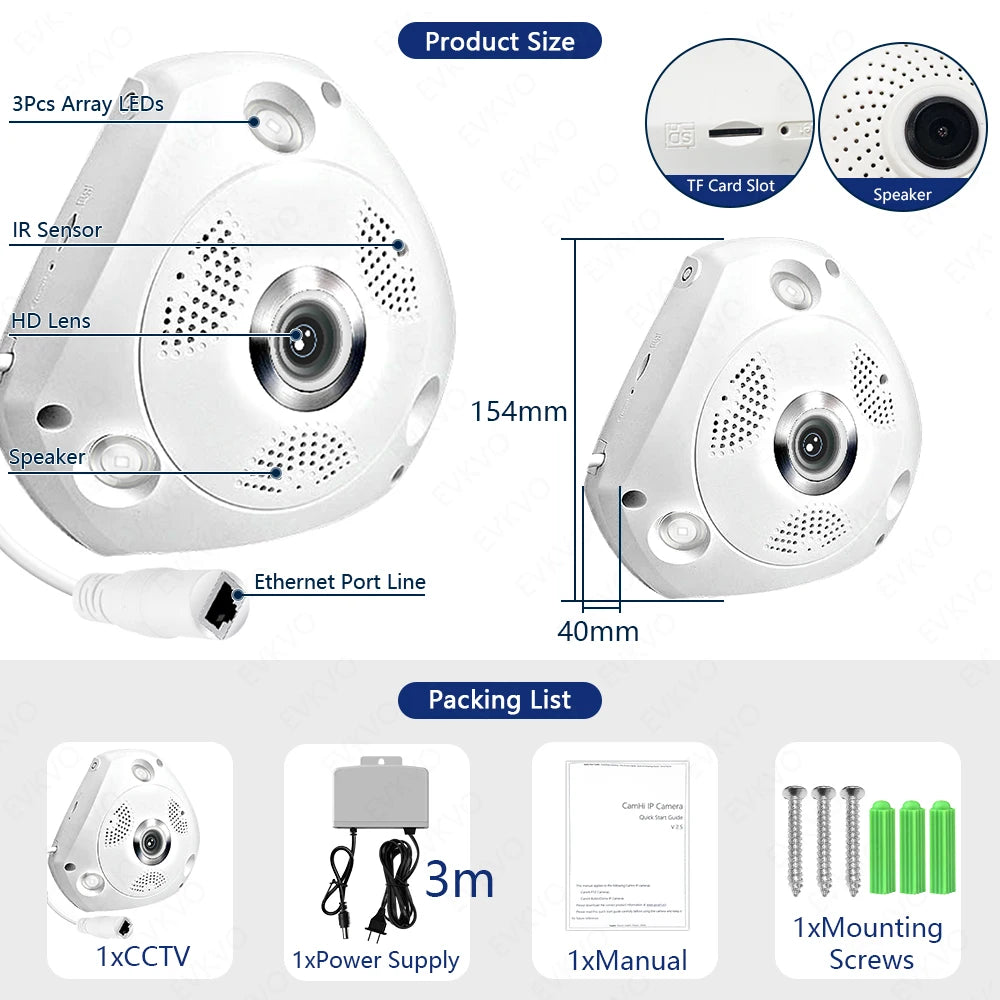 Saikiot V380 Pro 360 Degree Fisheye Panoramic Camera Smart Wireless CCTV Security Panoramic Camera WIFI V380 Panoramic Camera