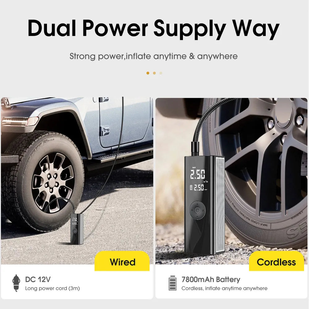 Car Air Pump Wireless High Power Electric Tyre Inflator 2600mAh*3 12V 150PSI SUV Trucks Large Vehicles Cordless Tire Compressor
