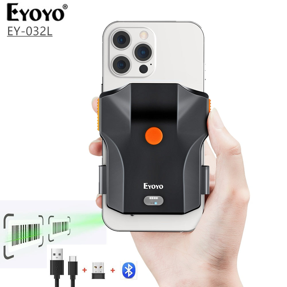 Eyoyo Barcode Scanner 2D Bluetooth Back Clamp Handheld 1D QR Scanner 2.4G Wireless Bar Code Reader For IPhone, Android, IOS