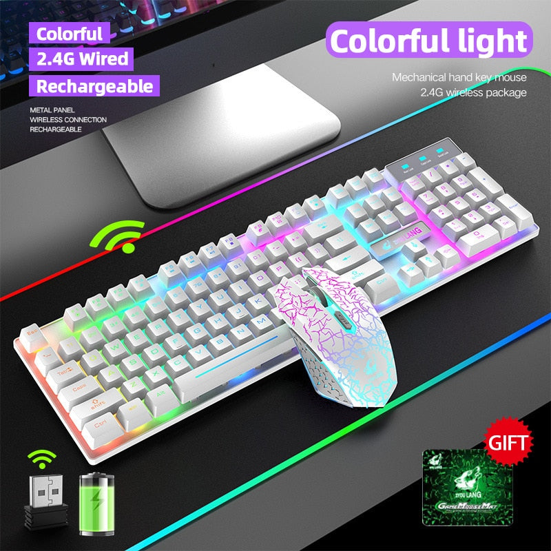 Gaming Mechanical Keyboard  Feel Rainbow LED Backlight USB Keyboard and Mouse Set Ergonomic for PC Laptop Computer Gamer