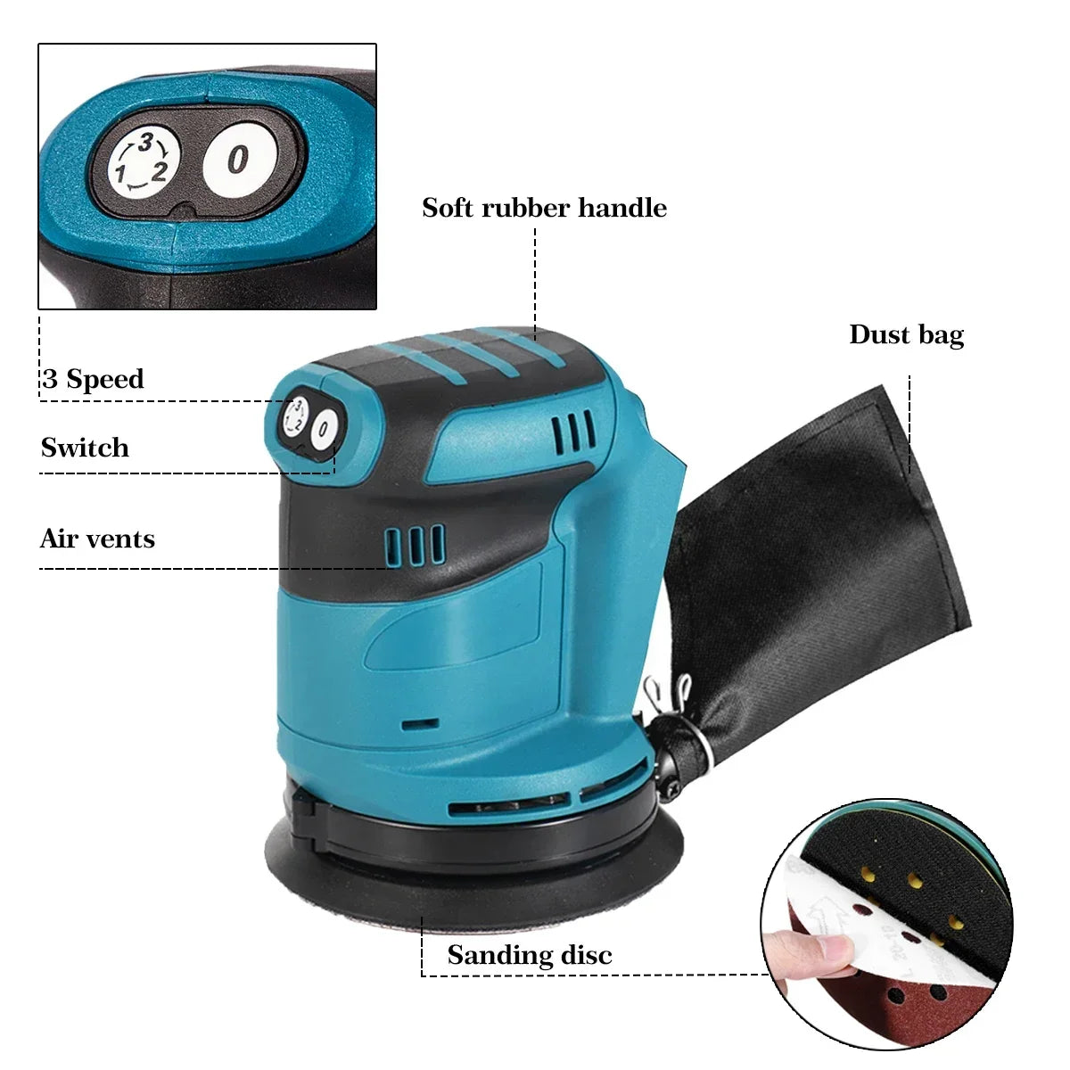 Cordless Orbital Sander Electric Car Polisher Multifunctional Wood Metal Waxing Polishing Grinding Sanding Machine for Makita