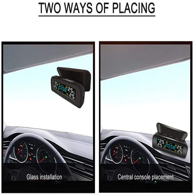 Universal Solar Power TPMS Car Tire Pressure Monitoring System Clock LCD Display TPMS Sensor Auto Security Alarm Systems