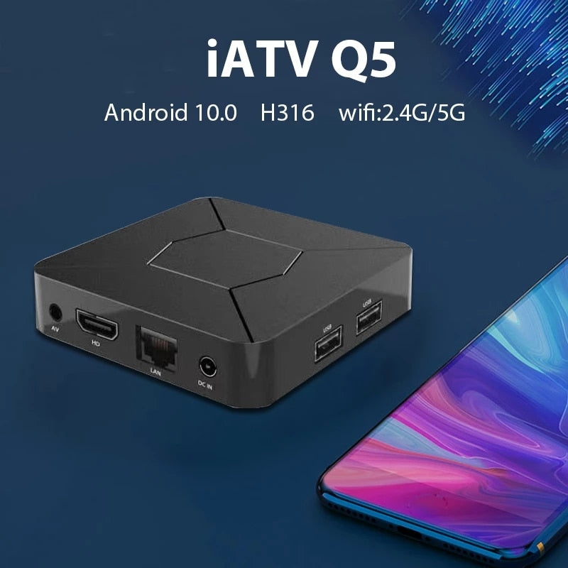 iATV Q5 Android10.0 TV Box Allwinner H316 BT5.0 4K HD 2.4G/5G Dual WiFi Smart Set Top Box Media Player 2GB 8GB