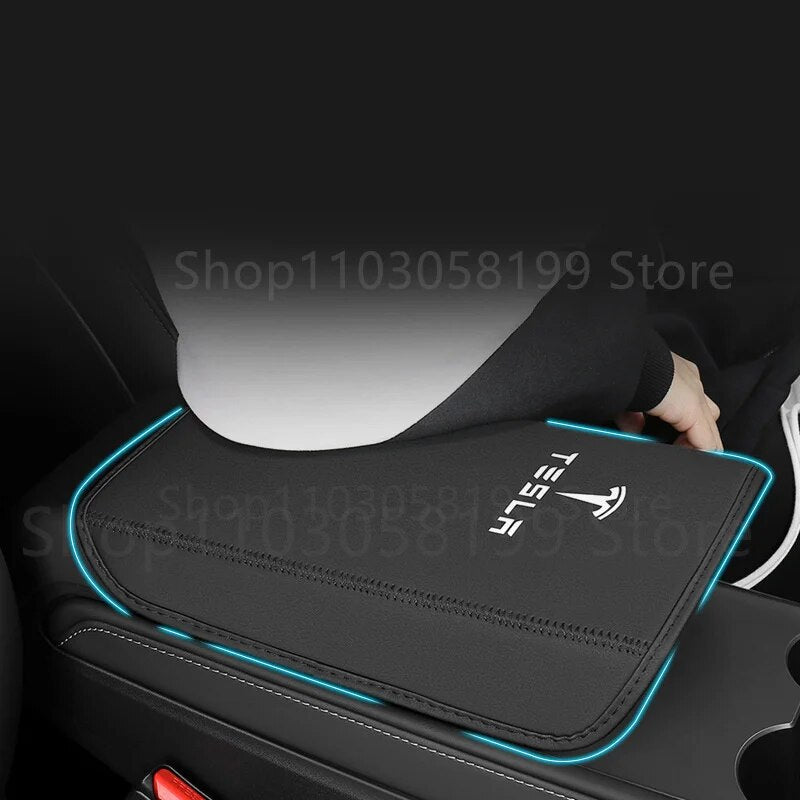 Car Armrest Box Cover for Tesla Model 3 Model Y Leather Center Console Armrest Box Protector Pad Tesla Model Y 2023 Accessories