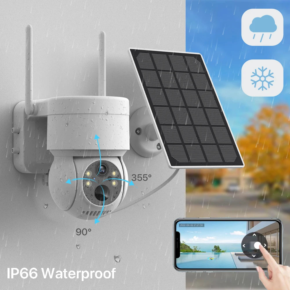 WiFi PTZ Camera Outdoor 4MP HD Wireless Solar Surveillance IP Camera with 7800mA Recharge Battery ICsee APP Surveillance Cameras