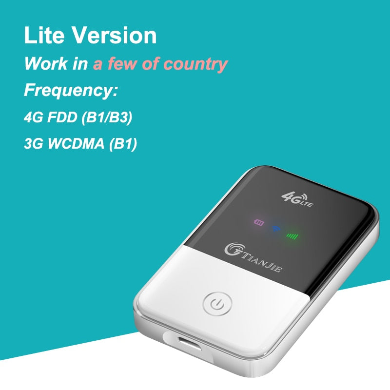 TIANJIE 4G Lte Pocket Wifi Router Car Mobile Hotspot Wireless Broadband Mifi Unlocked Modem With Sim Card Slot