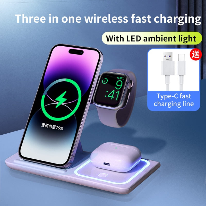 Remax W5 3-in-1 Wireless Charger Magnetic Fast Charging Stand for IPhone Airpods Bluetooth Earphones iWatch