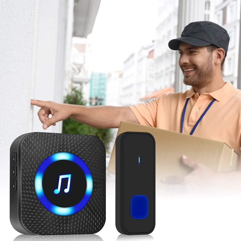 LED Wireless Doorbell Kit Outdoor Waterproof 55 Door Bell Chime 5 Volume Levels Receiver for Home