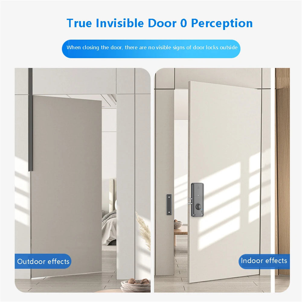 Tuya APP Remote Control Automatic 13.56MHz IC Card Motor Lock Invisible No Drill Hole Installation Door Lock For Wooden Door