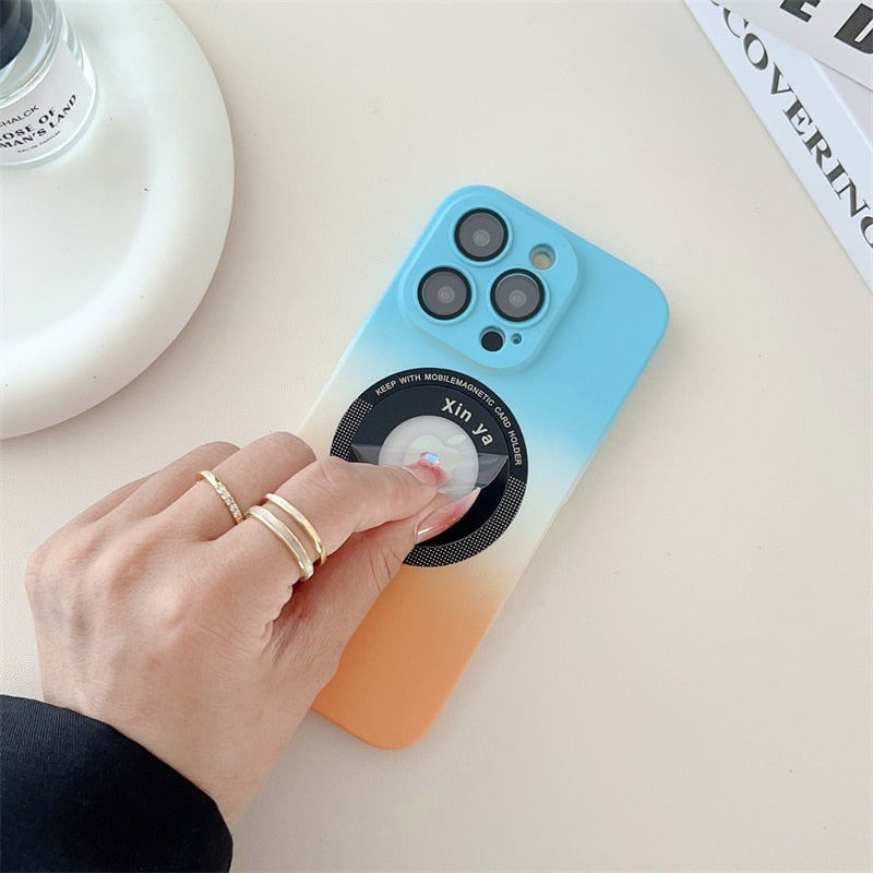 Ultra Thin Fashion Gradient Color Phone Case for iPhone 14 Plus 13 12 11 Pro Max Magsafe Magnetic Clear Logo Anti-drop PC Cover