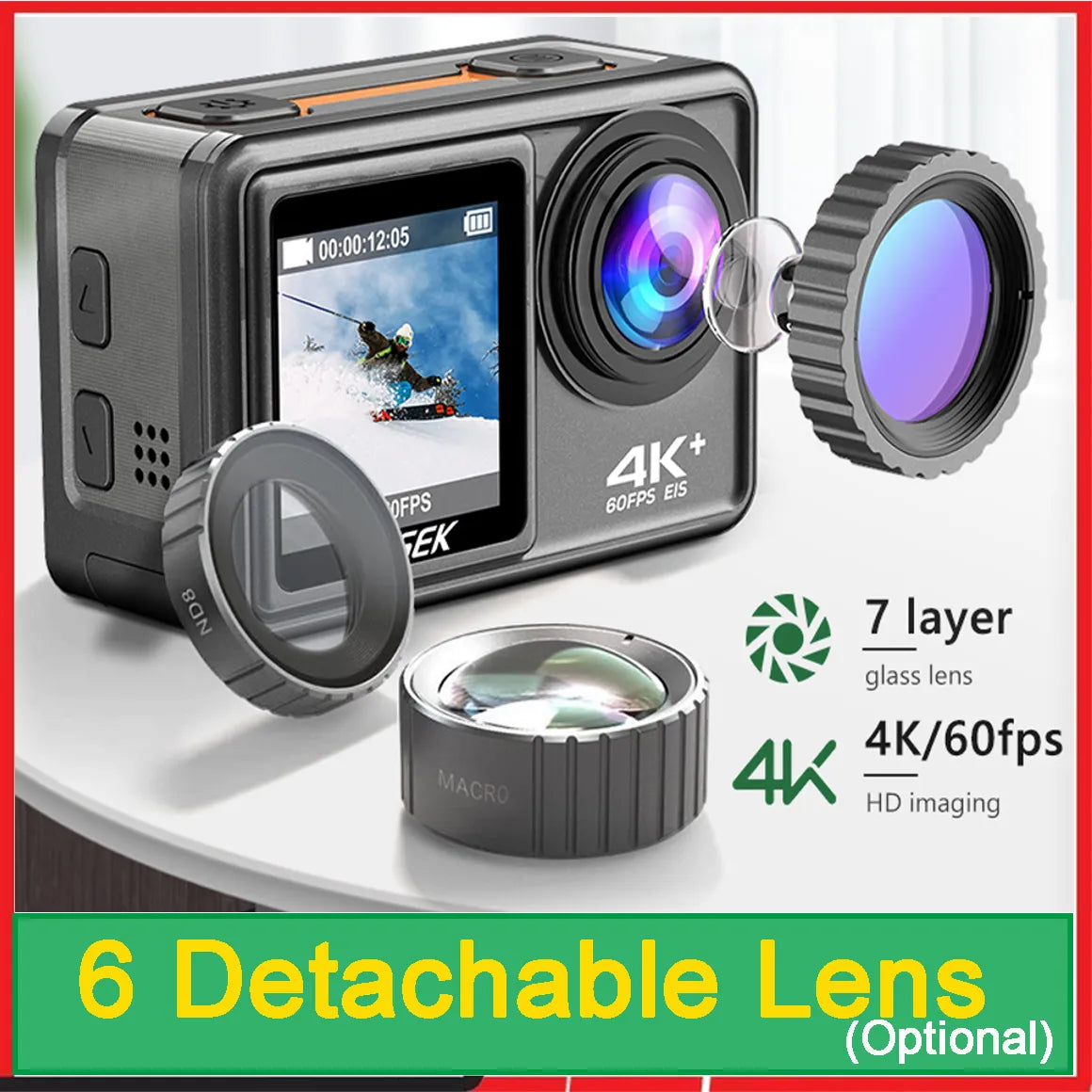 AUSEK S81TR Action Camera 5K 4K60FPS EIS Video with Optional Filter Lens 48MP Zoom 1080P Webcam Vlog WiFi Sports Cam with Remote