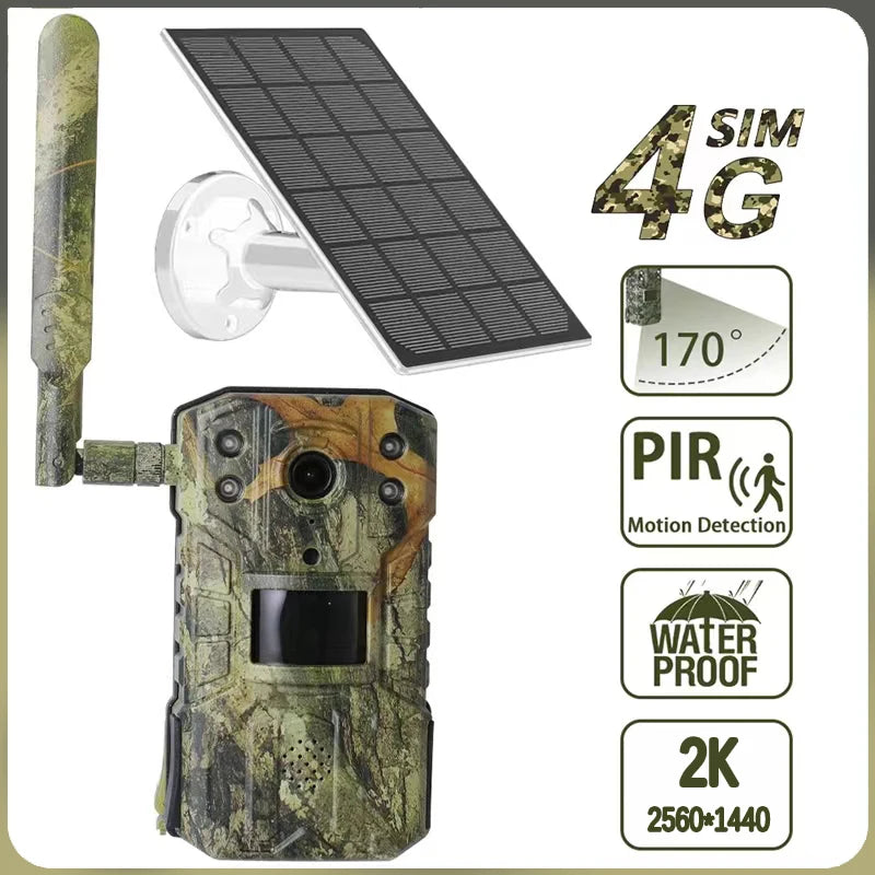 Solar Wildlife Hunting Trail Camera 4g SIM Card 4PM 2 Way Audio 30M Night Vision PIR Motion Detection IP66 Waterproof IP Camera