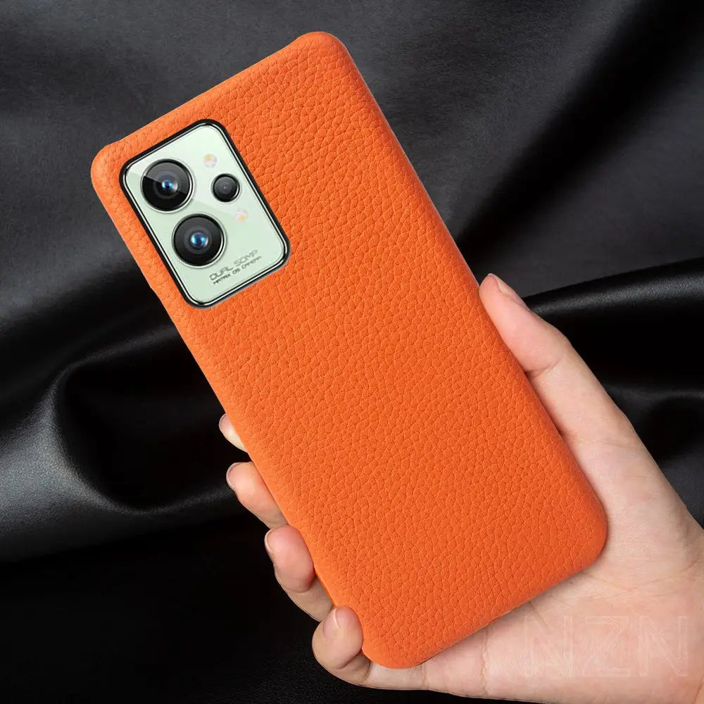 For Realme GT 2 Pro Case Genuine Lychee Grain Leather Phone Cases for realme GT NEO 3T Cover Bussiness Protective Funda Shell