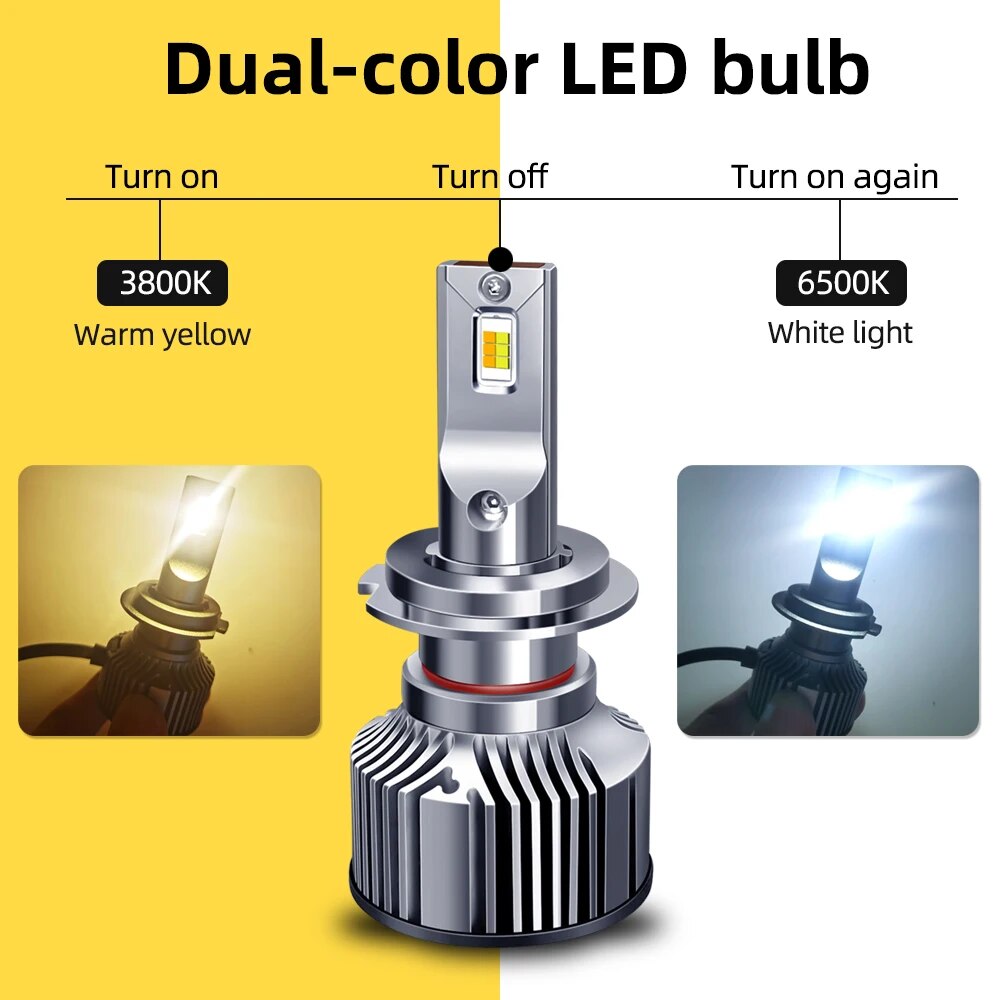 ZTZPIE 12V  3800k 6500K HB3 HB4 9005 9006 H1 H7 H4 H11 Bulb Led Bicolor Lamp CSP 3570 Power Car Headlight Fog Light 300W 90000LM