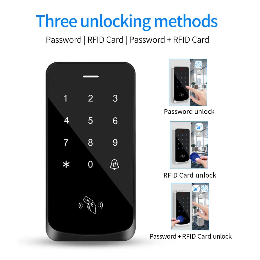 2000Users Access Control System IP67 Waterproof RFID EM Door Lock Opener Keypad Backlight Touch Screen Wiegand 26 34 Card Reader