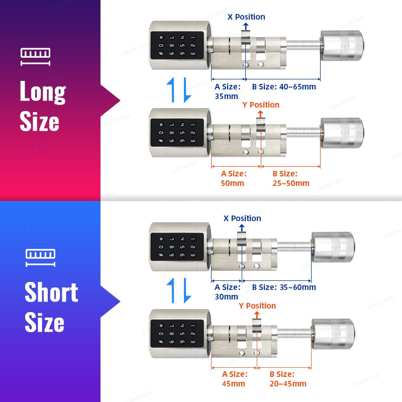 Catchfcae New Adjustable Replacement Tuya APP Fingerprint Cylinder Electronic Smart  Door Lock Digital Keypad Code Keyless