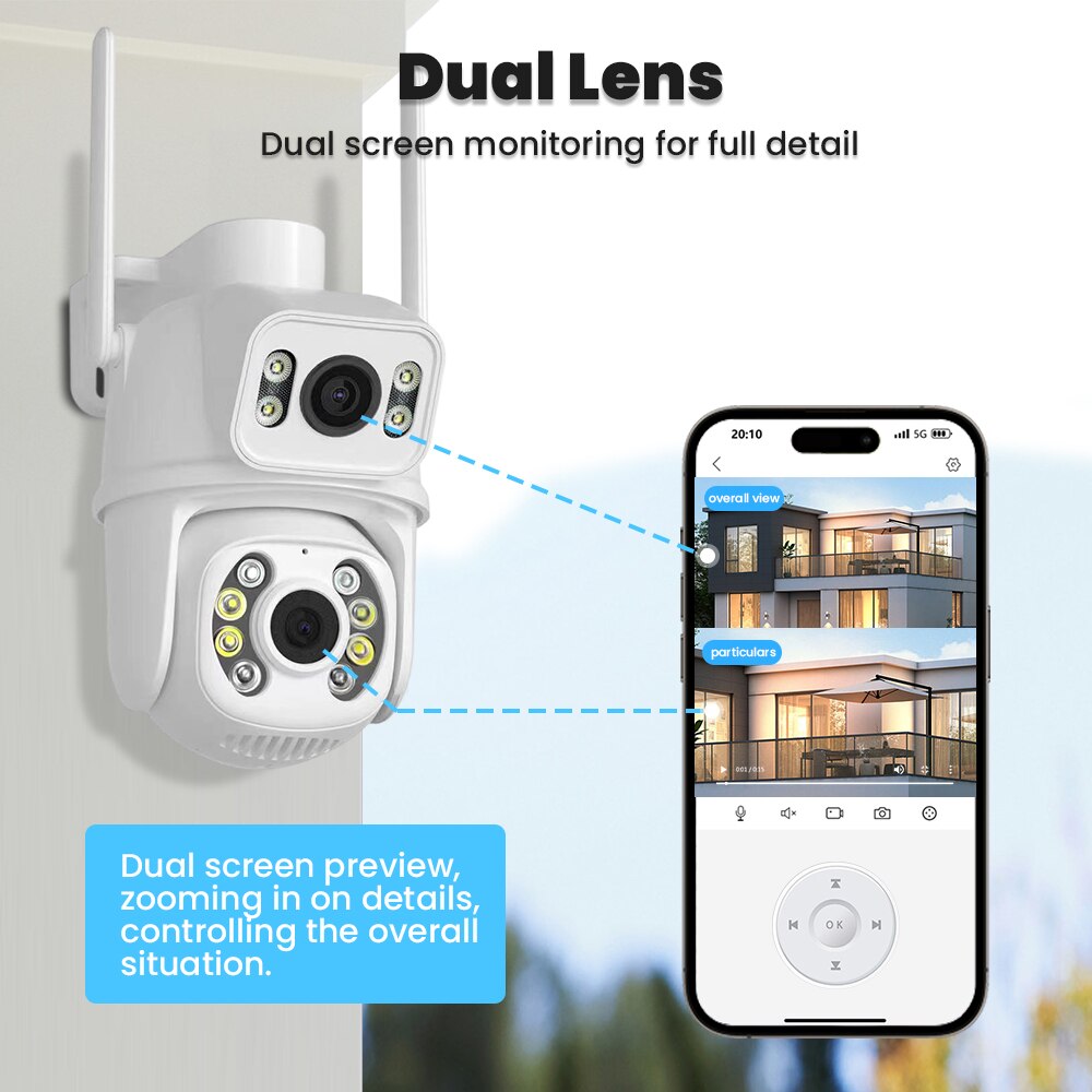 TAITAS 8MP 4K PTZ Wifi Camera Dual Lens Dual Screen Ai Human Detect Auto Tracking Wireless Outdoor Surveillance Camera iCSee