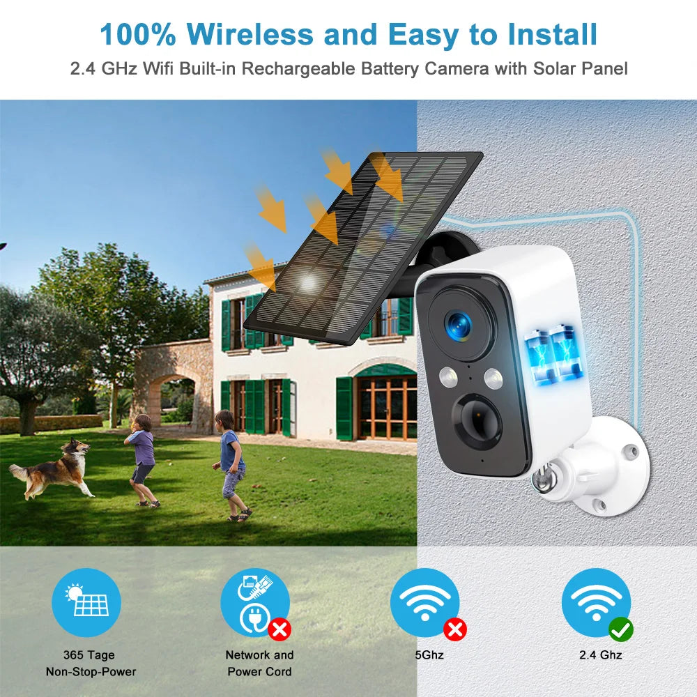 UniLook 4MP Solar WIFI Battery Camera Low Power 5200mAh Rechargeable Battery Outdoor CCTV Wireless IP Camera PIR Motion Detect