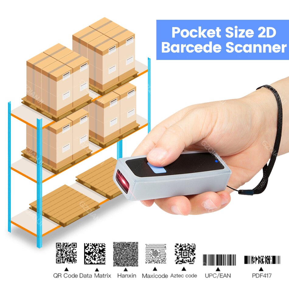 Mini Bluetooth Barcode Scanner Wireless Bluetooth 2.4G 1D 2D CCD QR PDF417 BarCode Reader for Mobile Payment iPad Android Tablet
